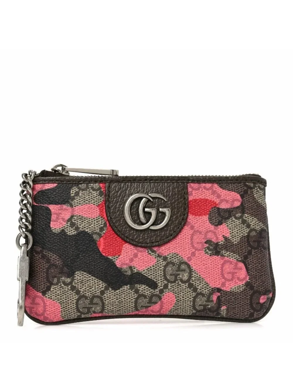 NEW Gucci GG Monogram & Marbled Pink & Red Camouflage Key Case Coin Authentic
